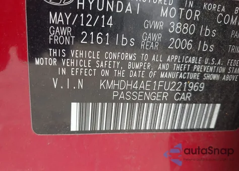 2015 Hyundai Elantra Se из США, поврежденный, VIN KMHDH4AE1FU221969